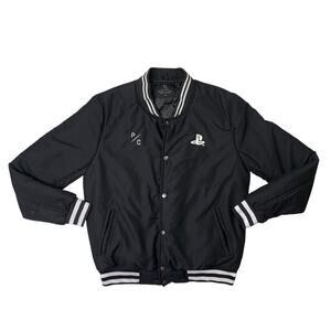 P/C Peace Collective Jacket Mens L Large Black Varsity Snap PlayStation Collab